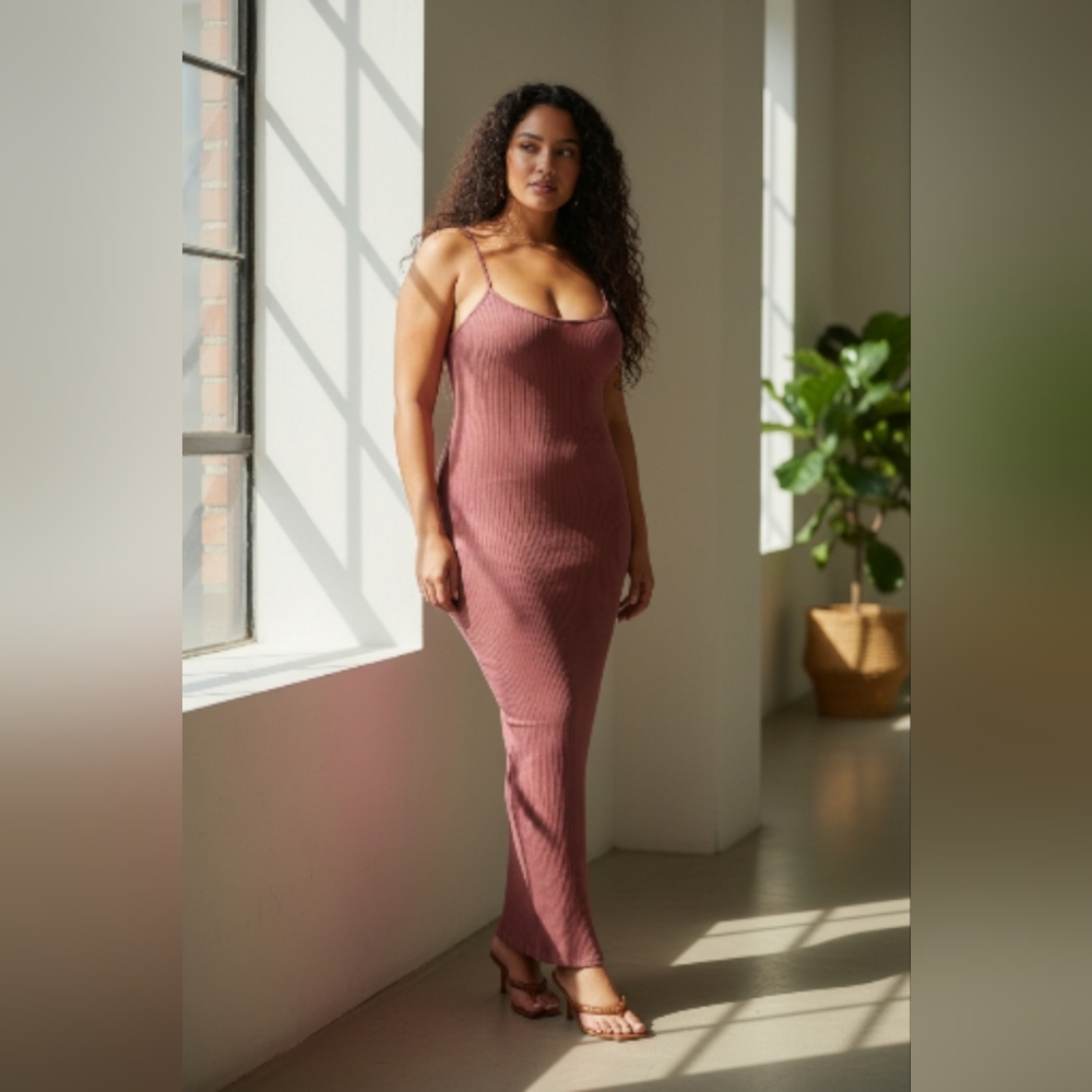 Pretty Little Thing Rose Waffle Knit Maxi Beach Dress - Picture 2 of 5